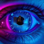 Глаз с отражением футуристического города