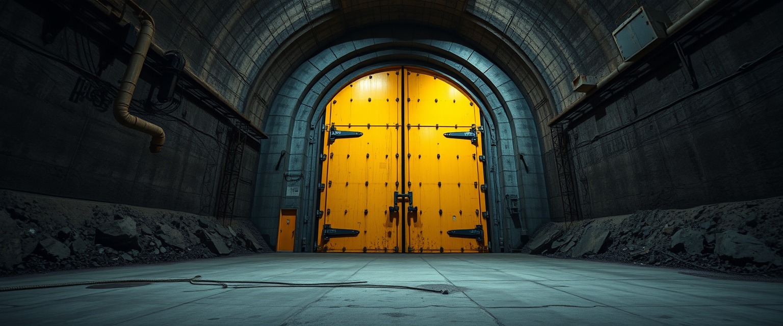 Гигантская желтая дверь в подземном мире