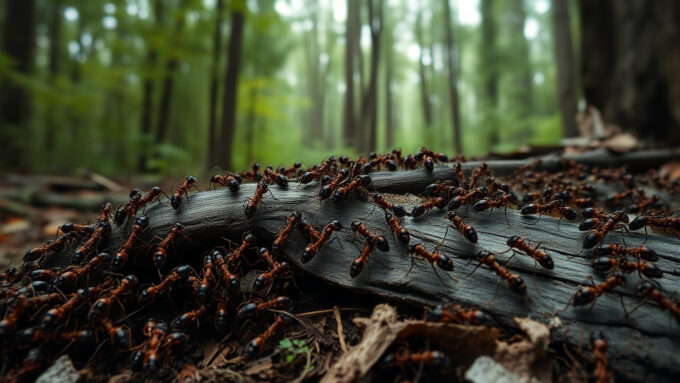 Гигантская колония муравьев в сумерках