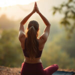 Женщина занимается йогой утром