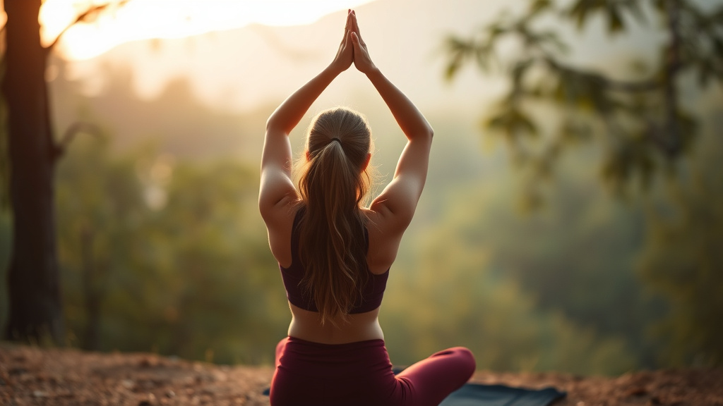 Женщина занимается йогой утром